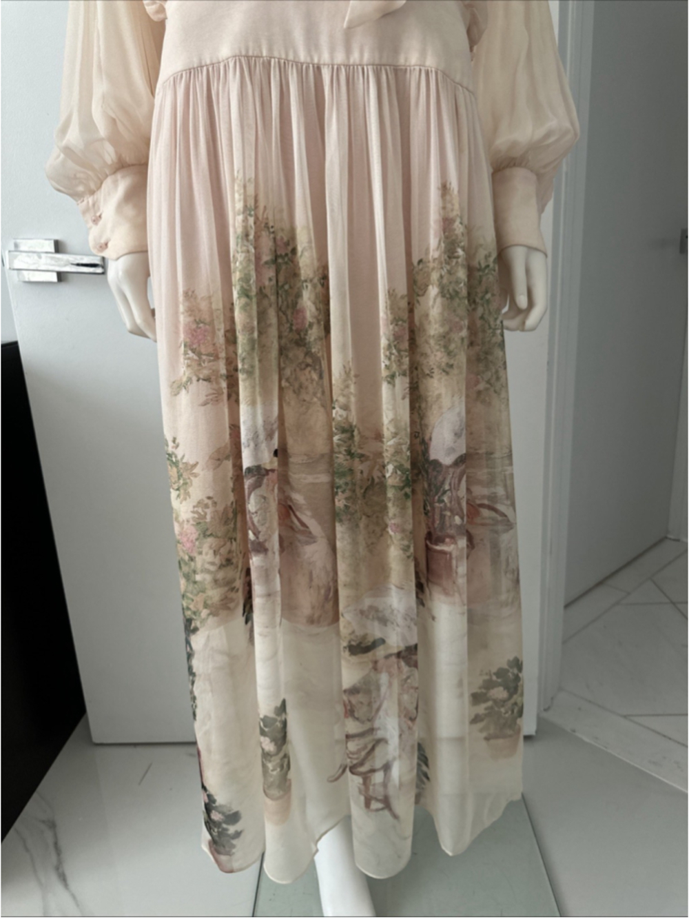 Zimmermann Belted Floral Print Chiffon Maxi Dress Powder Size 2 - Picture 4 of 16